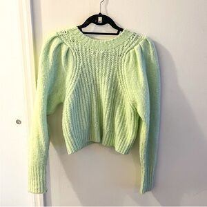 Topshop puff sleeve crewneck sweater, light green, size XS